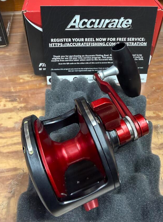 Accurate VT2-800N-JIG-MBR Valiant Twindrag 800 Narrow 2-Speed V2 Jigging Reel Matte Black/Red