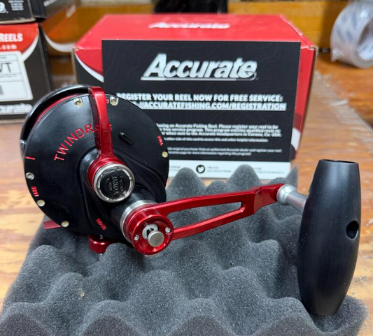 Accurate VT2-800N-JIG-MBR Valiant Twindrag 800 Narrow 2-Speed V2 Jigging Reel Matte Black/Red