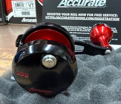 Accurate VT-300CL-BR Valiant Twindrag 300 Lefty Reel With Clicker V2 Black/Red Next Gen Handle