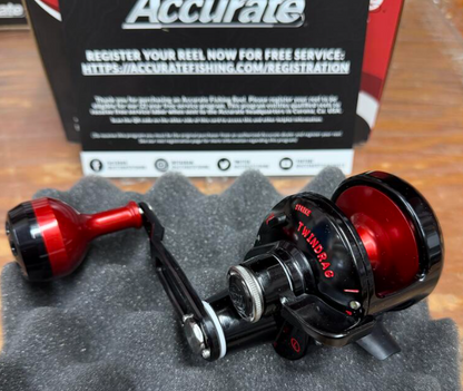 Accurate VT-300CL-BR Valiant Twindrag 300 Lefty Reel With Clicker V2 Black/Red Next Gen Handle
