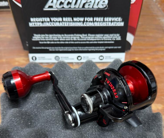 Accurate VT-300CL-BR Valiant Twindrag 300 Lefty Reel With Clicker V2 Black/Red Next Gen Handle