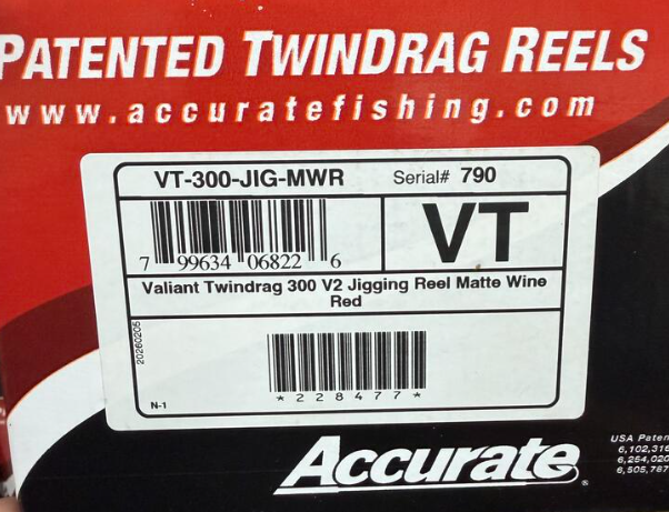 Accurate VT-300-JIG-MWR Valiant Twindrag 300 V2 Jigging Reel Matte Wine Red