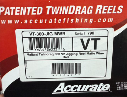 Accurate VT-300-JIG-MWR Valiant Twindrag 300 V2 Jigging Reel Matte Wine Red
