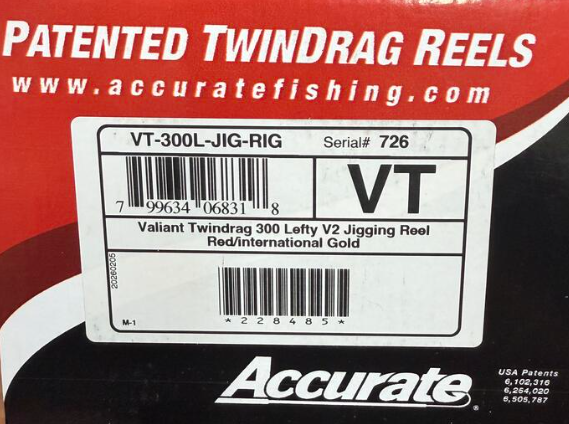 Accurate VT-300L-JIG-RIG Valiant Twindrag 300 Lefty V2 Jigging Reel Red/International Gold