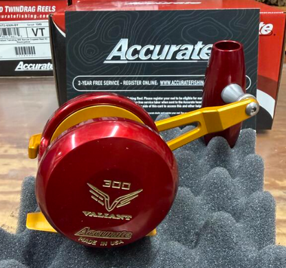 Accurate VT-300L-JIG-RIG Valiant Twindrag 300 Lefty V2 Jigging Reel Red/International Gold