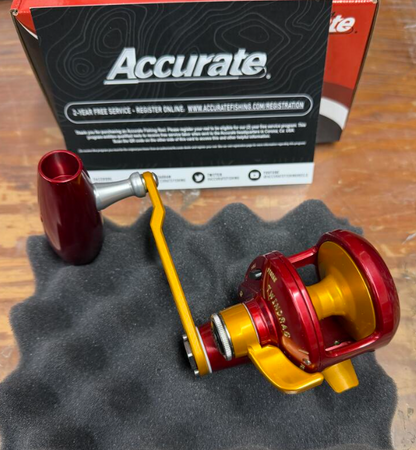 Accurate VT-300L-JIG-RIG Valiant Twindrag 300 Lefty V2 Jigging Reel Red/International Gold