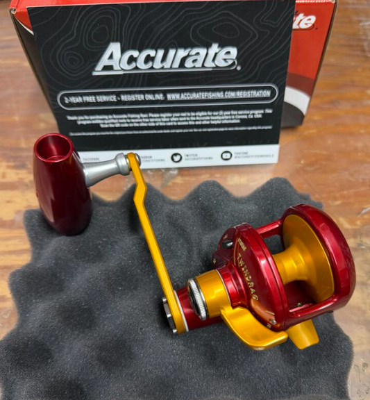 Accurate VT-300L-JIG-RIG Valiant Twindrag 300 Lefty V2 Jigging Reel Red/International Gold