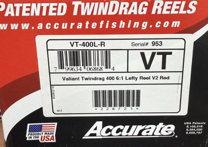 Accurate VT-400L-R Valiant Twindrag 400 Lefty Reel V2 Red