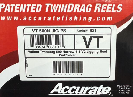 Accurate VT-500N-JIG-PS Valiant Twindrag 500 Narrow V2 Jigging Reel Pink/Silver