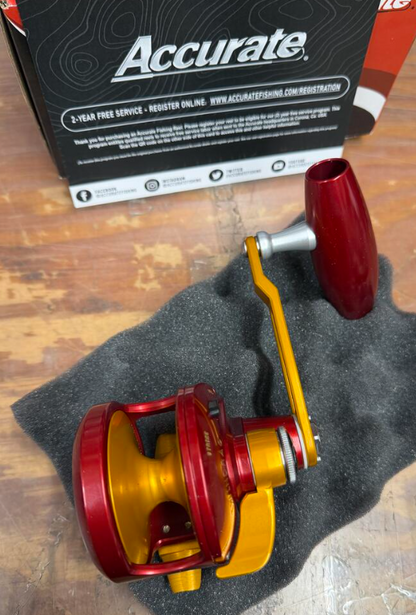 Accurate VT-500N-JIG-RIG Valiant Twindrag 500 Narrow V2 Jigging Reel Red/International Gold