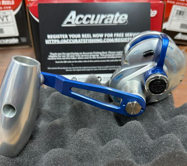 Accurate VT-500NL-JIG-SBL Valiant Twindrag 500 Narrow Lefty V2 Jigging Reel Silver/Blue