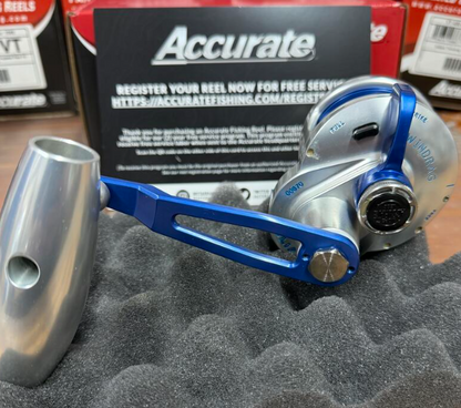 Accurate VT-500NL-JIG-SBL Valiant Twindrag 500 Narrow Lefty V2 Jigging Reel Silver/Blue