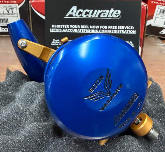 Accurate VT-600NL-JIG-BLO Valiant Twindrag 600 Narrow Lefty V2 Jigging Reel Blue/Orange