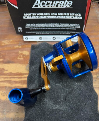 Accurate VT-600NL-JIG-BLO Valiant Twindrag 600 Narrow Lefty V2 Jigging Reel Blue/Orange