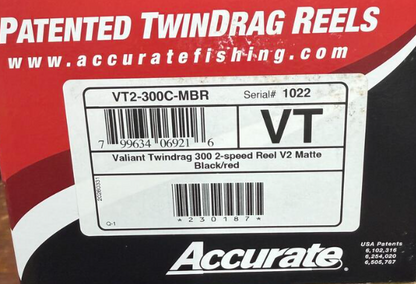 Accurate VT2-300C-MBR Valiant Twindrag 300 2-Speed Reel V2 Matte Black/Red SPJ Handle