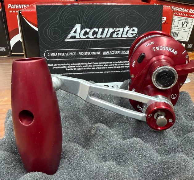 Accurate VT2-300L-JIG-MWRS Valiant Twindrag 300 2-Speed Lefty V2 Jigging Reel Matte Wine Red/Silver