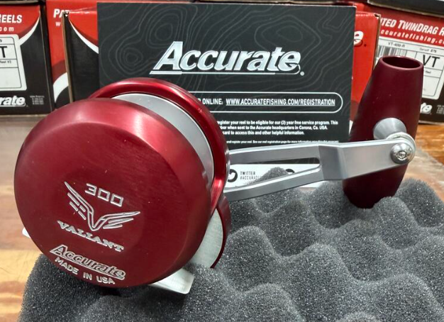 Accurate VT2-300L-JIG-MWRS Valiant Twindrag 300 2-Speed Lefty V2 Jigging Reel Matte Wine Red/Silver