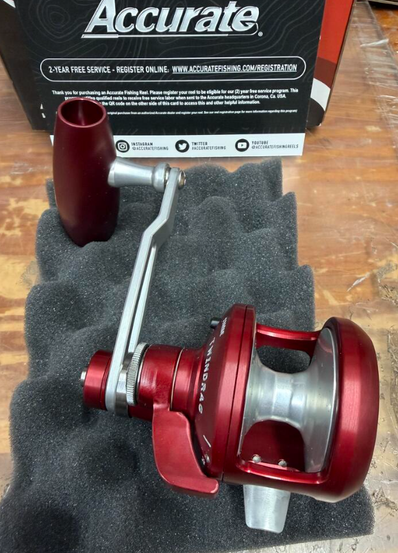 Accurate VT2-300L-JIG-MWRS Valiant Twindrag 300 2-Speed Lefty V2 Jigging Reel Matte Wine Red/Silver