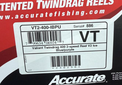 Accurate VT2-400-IBPU Valiant Twindrag 400 2-Speed Reel V2 Ice Blue/Purple