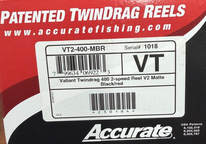 Accurate VT2-400-MBR Valiant Twindrag 400 2-Speed Reel V2 Matte Black/Red