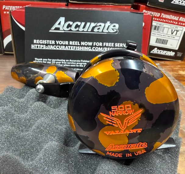Accurate VT2-500NL-JIG-YBGMC Valiant Twindrag 500 Narrow 2-Speed Lefty V2 Jigging Reel Yellow,Black,Gunmetal Camo