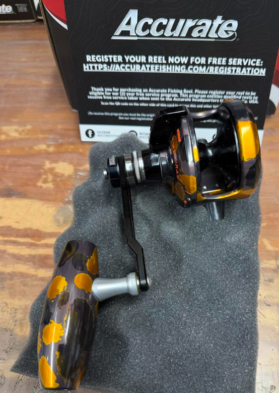 Accurate VT2-500NL-JIG-YBGMC Valiant Twindrag 500 Narrow 2-Speed Lefty V2 Jigging Reel Yellow,Black,Gunmetal Camo