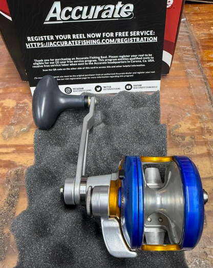 Accurate VT2-500NL-YFT Valiant Twindrag 500 Narrow 2-Speed Lefty Reel V2 Yellowfin Tuna