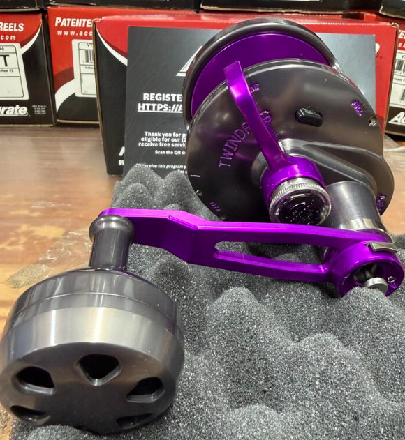 Accurate VT2-600HN-GMPU Valiant Twindrag 600 High Speed Narrow 2-Speed Reel V2 Gunmetal/Purple Next-Gen Round Knob