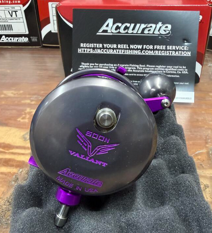Accurate VT2-600HN-GMPU Valiant Twindrag 600 High Speed Narrow 2-Speed Reel V2 Gunmetal/Purple Next-Gen Round Knob