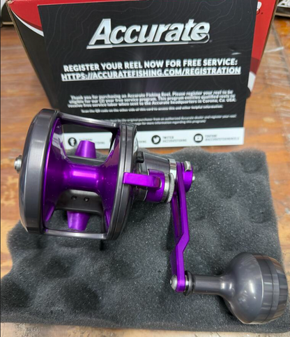 Accurate VT2-600HN-GMPU Valiant Twindrag 600 High Speed Narrow 2-Speed Reel V2 Gunmetal/Purple Next-Gen Round Knob