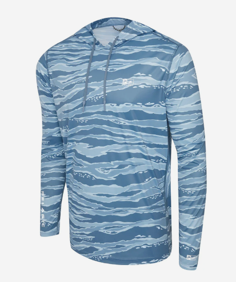 Pelagic Vaportek Hooded Long Sleeve Performance Shirt Wahoo Camo Petrol