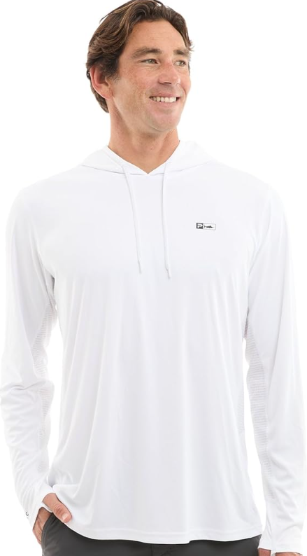 Pelagic Vaportek Hooded Goione American Marlin Hooded Long Sleeve Performance Shirt White