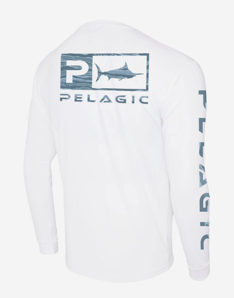 Pelagic Aquatek Wahoo Icon Long Sleeve Performance Shirt White