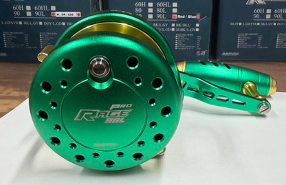 Maxel Rage Pro 90L Custom Conventional Reel Matte Green Light Gold Left Hand