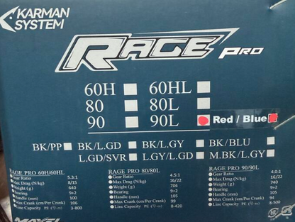 Maxel Rage Pro 90L Custom Conventional Reel Matte Red Navy Blue Left Hand