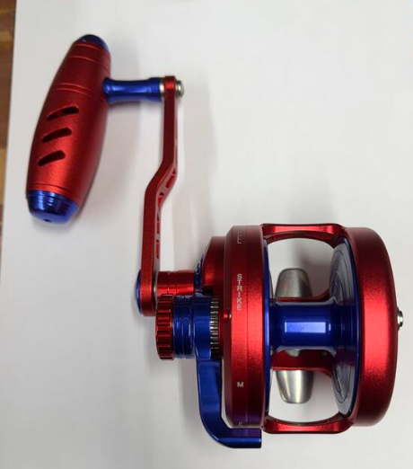 Maxel Rage Pro 90L Custom Conventional Reel Matte Red Navy Blue Left Hand