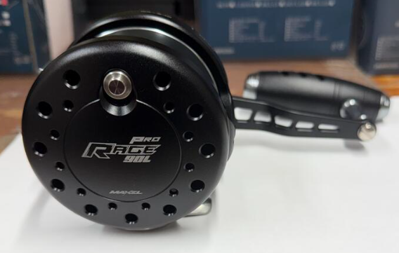 Maxel Rage Pro 90L Custom Conventional Reel Matte Black Light Gray Left Hand