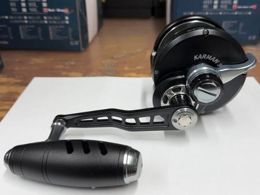 Maxel Rage Pro 90L Custom Conventional Reel Matte Black Light Gray Left Hand