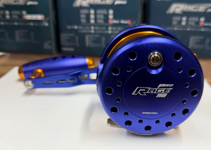 Maxel Rage Pro 90 Custom Conventional Reel Matte Navy Dark Gold Right Hand