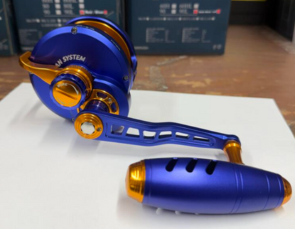 Maxel Rage Pro 90 Custom Conventional Reel Matte Navy Dark Gold Right Hand