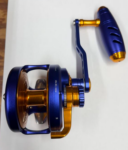 Maxel Rage Pro 90 Custom Conventional Reel Matte Navy Dark Gold Right Hand