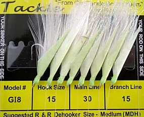 R&R Tackle GI-8 R&R 8 Stainless Steel Size 15 Grn Glow Heads Glow Fish Skin White