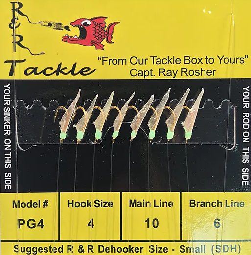 R&R Tackle Sabiki Rig 8 Hooks, Size #4 Hook, 10lb, 6lb