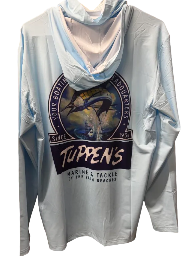 Tuppens Premium Hooded Long Sleeve Fishing Shirt With Built In Gator Arctic Blue Adult
