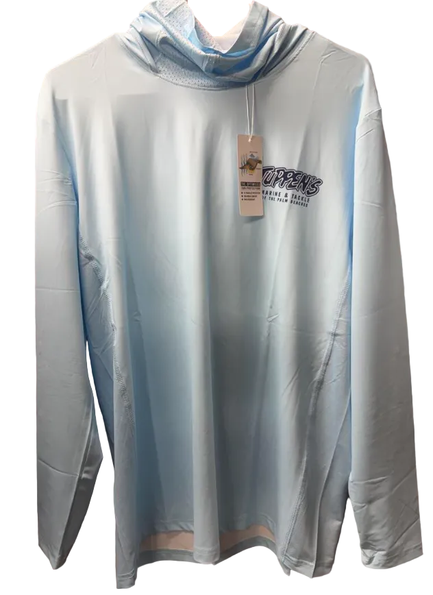 Tuppens Premium Hooded Long Sleeve Fishing Shirt With Built In Gator Arctic Blue Adult