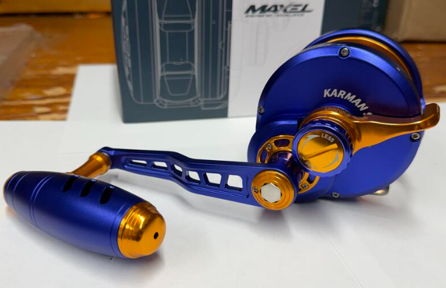 Maxel Rage Pro 90L Custom Matte Navy Blue Gold Conventional Jigging Reel Left Hand