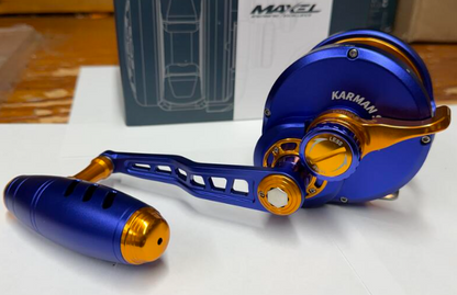 Maxel Rage Pro 90L Custom Matte Navy Blue Gold Conventional Jigging Reel Left Hand