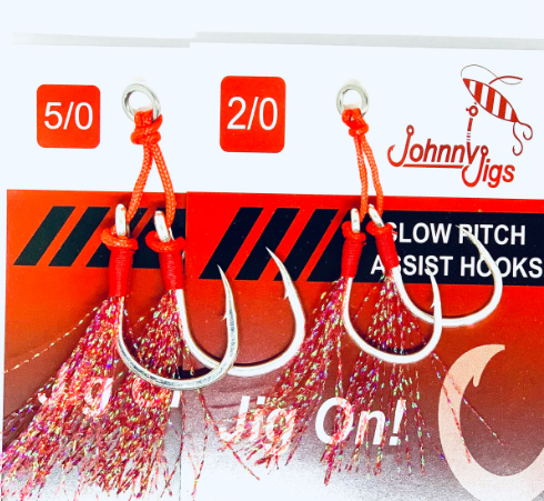Johnny Jigs Red Feathered Twin Assist Hooks