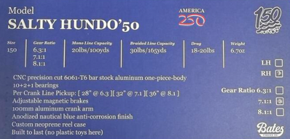 Bates Limited Edition Salty Hundo' 50 America 250th Anniversary Baitcasting Reel 150