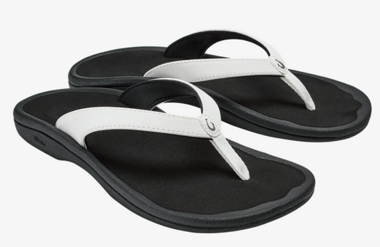 Olukai Ohana Lahi White Sand/Black Women's Sandals